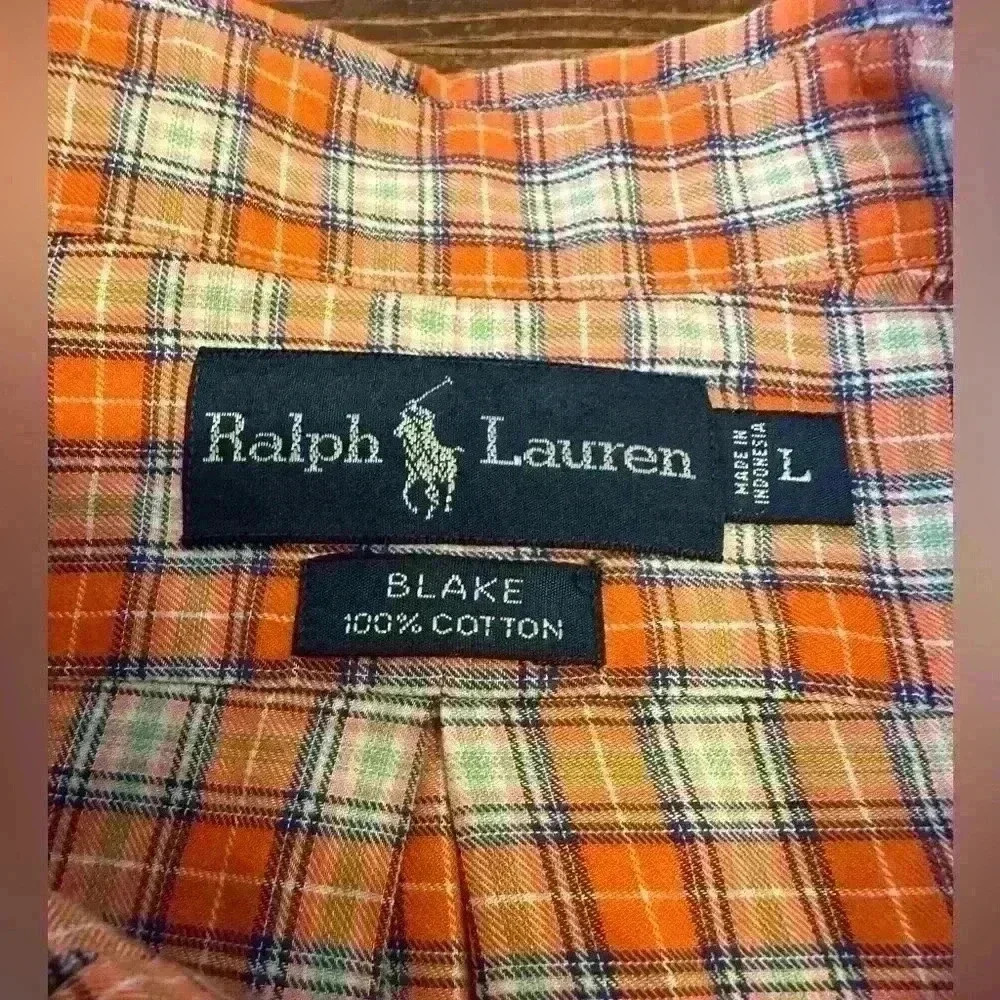 Ralph Lauren Blake Men's Orange Button Down Shirt 100% Cotton Size Large - Picture 6 of 6